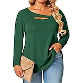 Yousify Womens Plus Size Long Sleeve Tops Cut Out Curvy Trendy Casual Shirts Loose Fit Flowy Tunic Tees