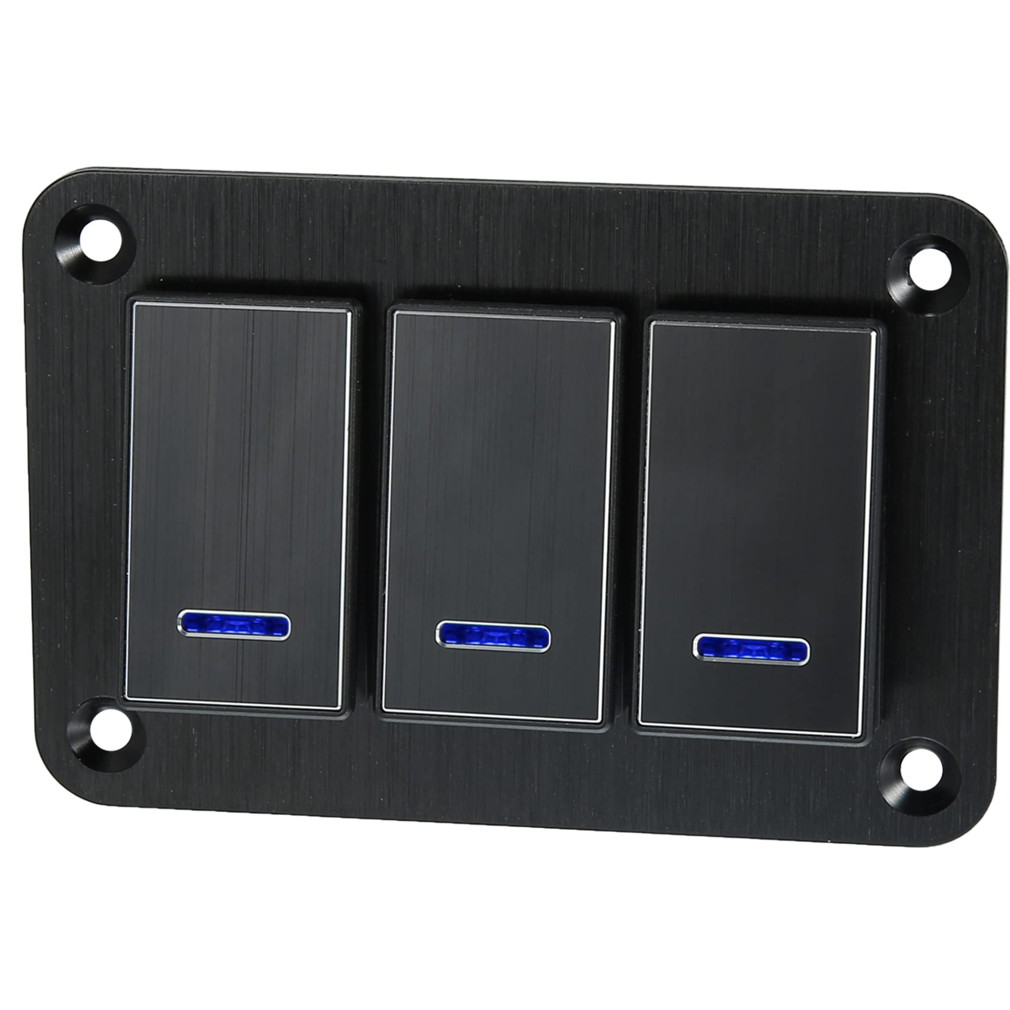 X AUTOHAUX Black 3 Gang Rocker Switch Panel 3 Pin Switch DC 12V 24V Blue LED