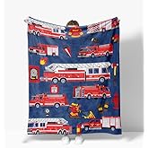 Fire Truck Blanket Warm Plush Firefighter Flannel Throw Blanket Super Soft Fleece Cozy Fuzzy Car Toddler Blankets for Boys Kids Teens Adults Room Decor 40"X50"