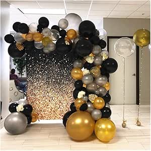 JIAYONG Globo 110pcs / Set cumpleaños de la Boda Negro de Plata del