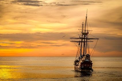 Fabulous Poster Affiche Bateau Ancien Devant Coucher De Soleil Trois Mats Galion Pirate Amazon Fr Cuisine Maison