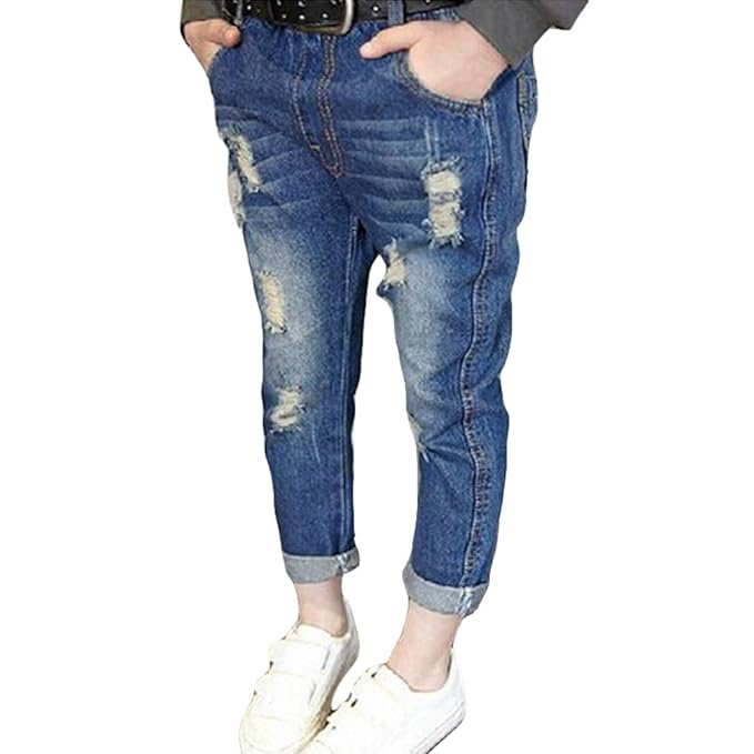 Zerrissenen Jeans für Mädchen, Baby Kinder Bequeme Elastische Taille Hose Mode Lange Hose Frühling Herbst Casual Jeanshose Du