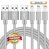 Ulimag Lightning Cable 3Pack 3FT 6FT 10FT Nylon Braided Certified iPhone Cable USB Cord Charging Charger for Apple iPhone 7, 7 Plus, 6, 6s, 6+, 5, 5c, 5s, SE, iPad, iPod Nano, iPod Touch (Grey)