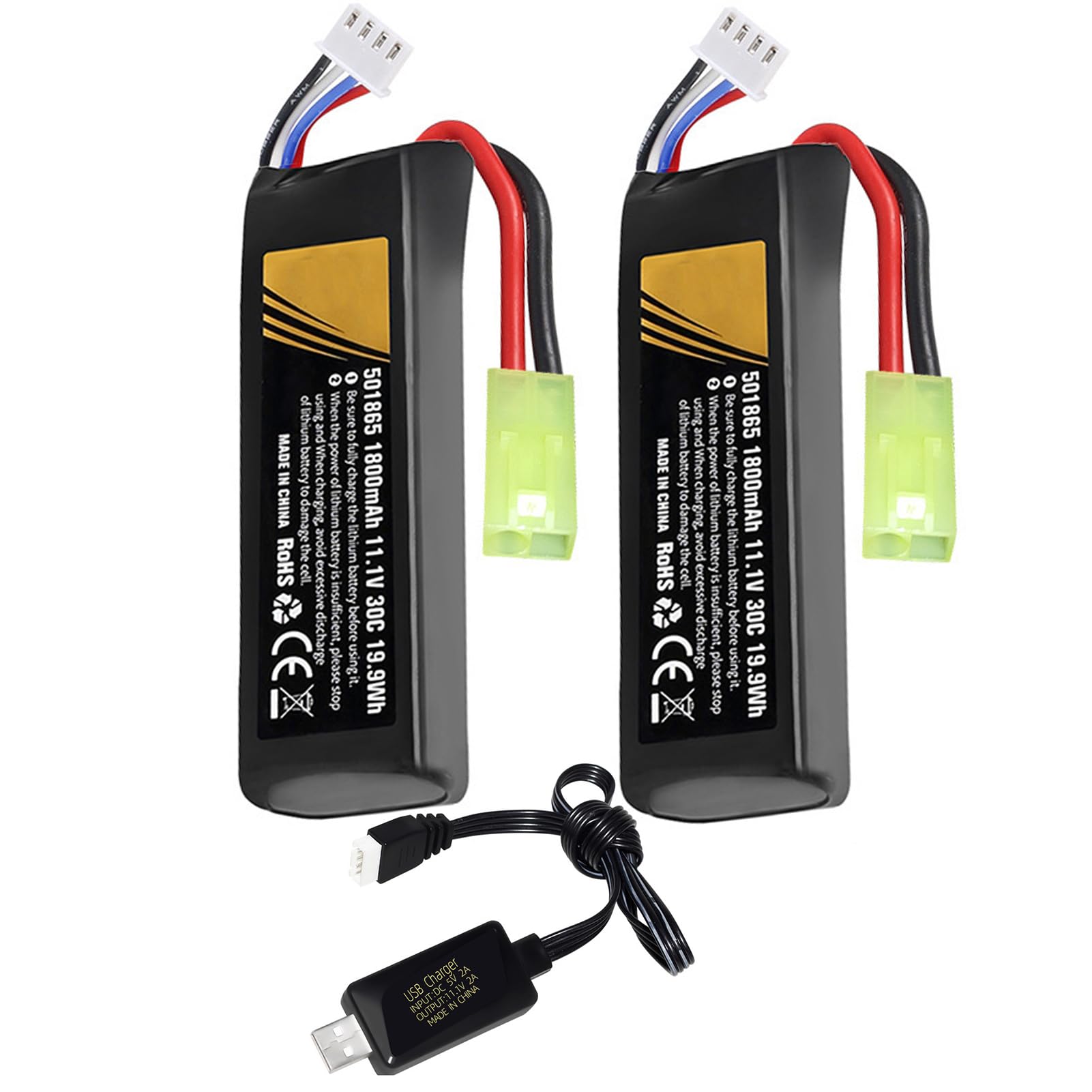 Photo 1 of 2Pcs Rechargeable Airsoft Battery 11.1V LiPo 1800mAh 30C Mini Tamiya Hobby Battery with 11.1 lipo USB Charger for Airsoft Guns Model splatrball