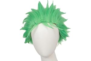 IMEYLE Male Short Green Wigs for Men Light Grass Green Wig Straight Green Cosplay Wig Costume Anime Wigs Peluca Verde Synthetic for Anime Halloween Costume Party + Hair Cap