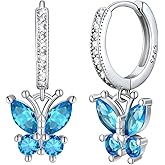 SILVERCUTE 925 Sterling Silver Butterfly Earrings - Hypoallergenic Birthstone Earrings for Women, Butterfly Dangle Earring,Dainty Birthday Gifts for Women/Her