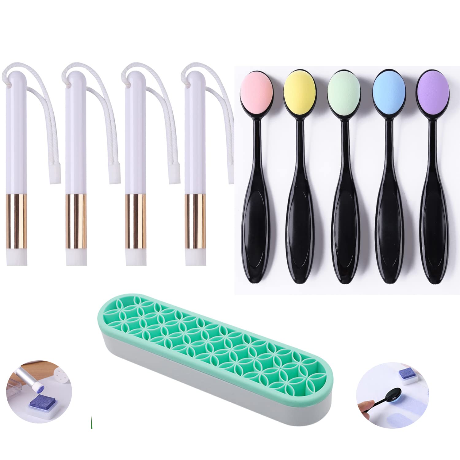 OTCRAFT 9PCS Mini Ink Paints Mixing Blending ToolwithStorageBrush Rack Smooth Blending Ink Painting Small Brushes Sponge Brushes Hand Blending Tools for DIY Scrapbooking Paper Cards Making