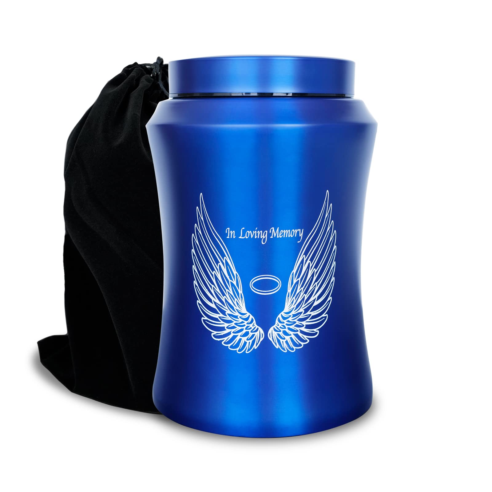 CHIEMOT Up to 220 lbs Large Urns for Ashes Adult Male-Female, Angel Wings in Loving Memory Decorative Cremation Urn for Human Ashes with Velvet Bag(Blue) — image 1