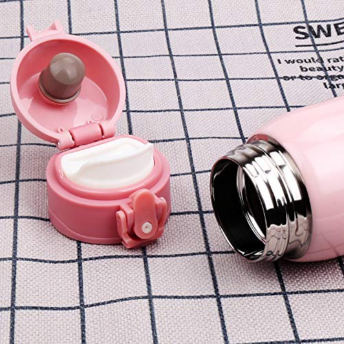 Kids Water Bottle Thermoses Rainbow Water Bottle Cup Metal Stainless Steel Vacuum Insulated Water Flask for School Kids Girls Lunch Box Leak Proof BPA Free No Straw (Pink 9oz) - Thumbnail 4