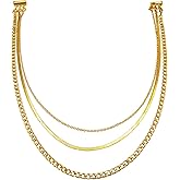 Trimscraft Layered Necklaces for Women Herringbone Snake Choker Necklace Flower Pattern Necklace Cuban Link Chain Necklace Dainty Statement Necklaces Jewelry Gift for Her