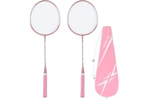 Garhelper Badminton Rackets Set of 2, Pink Iron Alloy and Nylon Separate Lightweight Badminton Set with Storage Bag, Professional Badminton Racket for Beginner