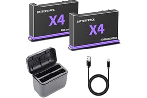 Rechargeable Battery for Insta360 X4 Camera, 2-Pack 2500mAh 360 X4 Replacement Battery and Dual USB-C Fast Charger Hub Compat