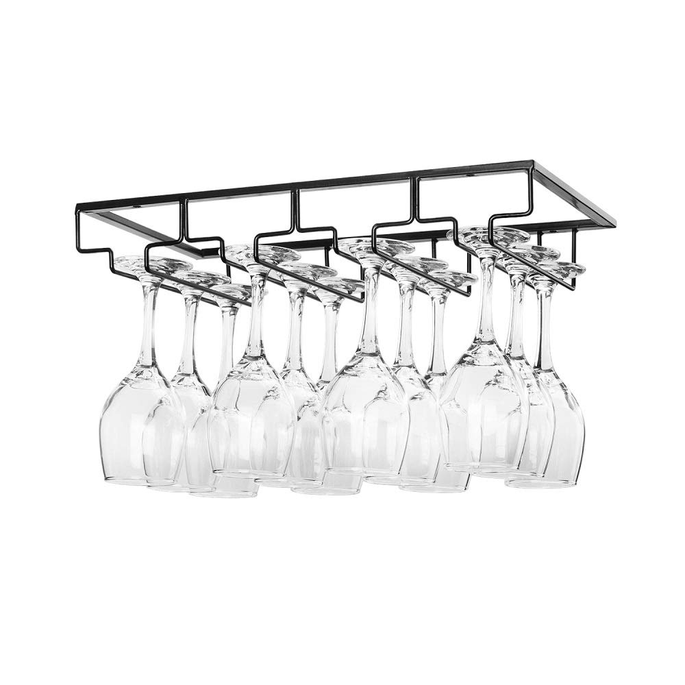 Photo 1 of FOMANSH Wine Glass Rack Under Cabinet - Stemware Holder Metal Wine Glass Organizer Glasses Storage Hanger for Bar Kitchen Black 4 Rows