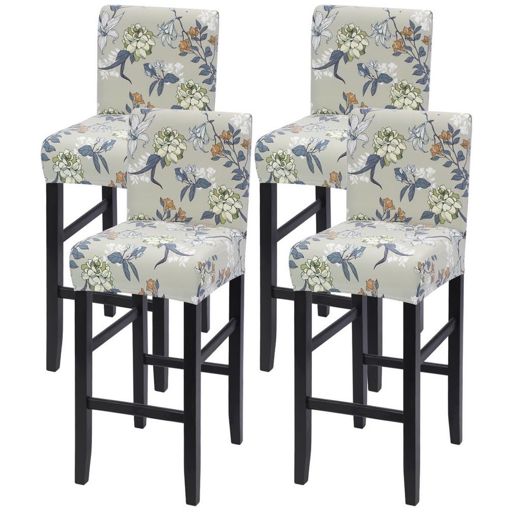 Photo 1 of SearchI Bar Stool Covers Set of 4, Stretch Washable Barstool Seat Covers, Counter Height Chair Covers for Kitchen Dining Room Cafe (Green Grey Flower)