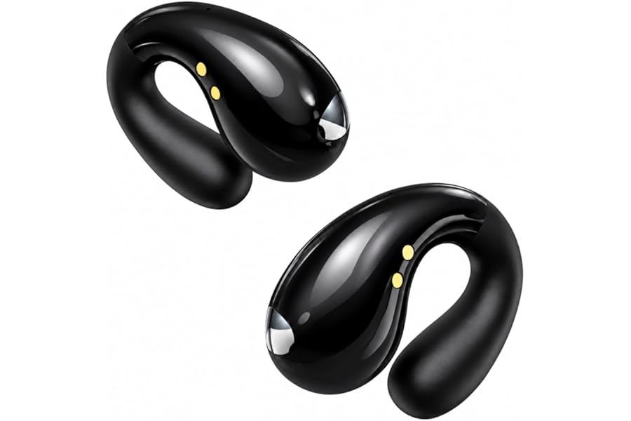 Boytond Ultra Open Ear Earbuds - Comfortable Clip-On Bone Conduction Earbuds, Over-The-Ear Open Headphones with Waterproof Build for Running, Gym Workouts, and Outdoor Sports, Onyx Black