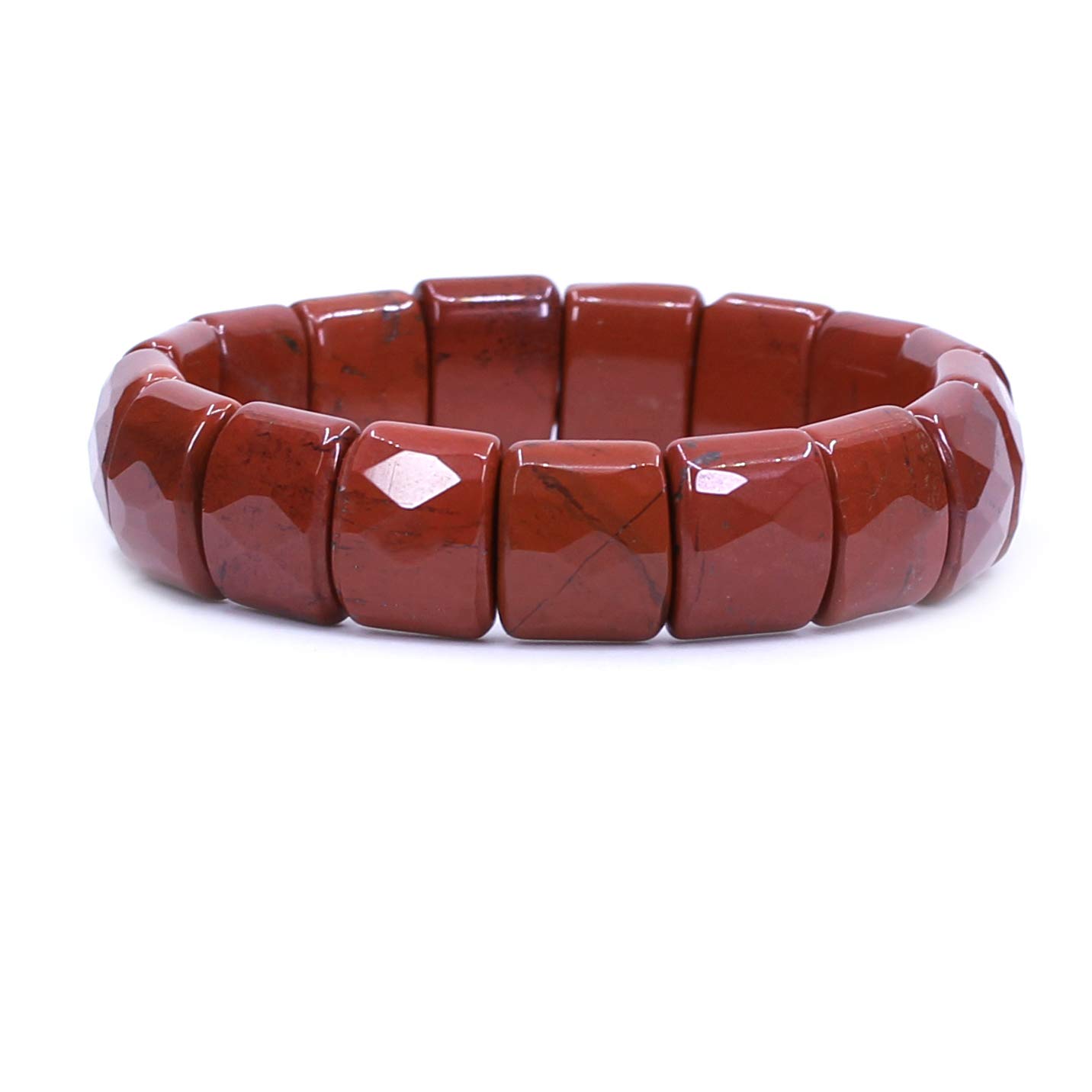 CHENYUE Natural Red Jasper Gem Semi Precious Gemstone 15mm Faceted Square Grain Beads Stretch Bracelet 7.5 Inch