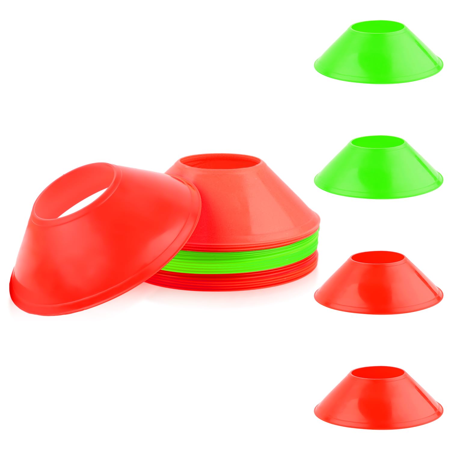 XIHIRCD 20pcs Soccer Cones for Sports Training, Football Cones Flexible Sports Agility Cones Training Cones for Basketball Football Running Drills Sports Games Field Cone Markers Kids (Red & Green)