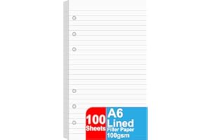 GETVOW A6 Lined Refill Paper, 100 Sheets/200 Pages Loose Leaf Paper for Filofax Person Binders, 6 Holes Punched, 100gsm Ruled White Filler Paper, 3.75'' x 6.75''