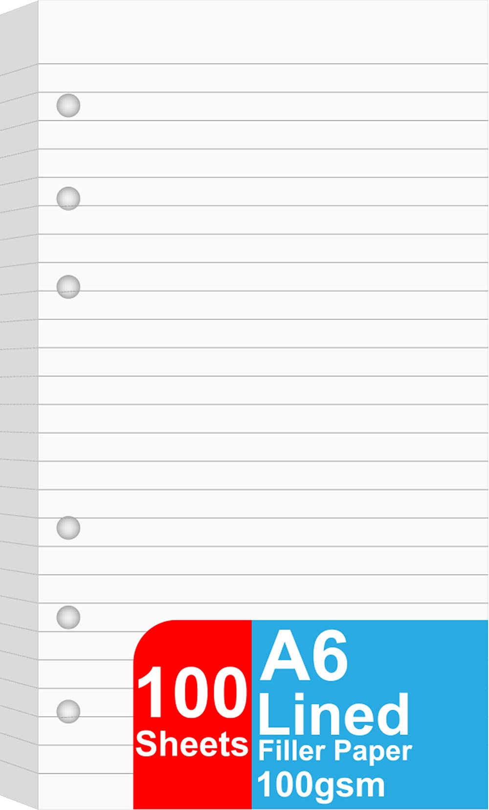 A6 Lined Refill Paper, 100 Sheets/200 Pages Loose Leaf Paper for Filofax Person Binders, 6 Holes Punched, 100gsm Ruled White Filler Paper, 9.5 x 17.1cm…