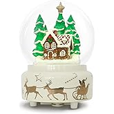 GIYBIGM Christmas Snow Globe Ceramic Base LED Light Musical Gingerbread Man House Snowflakes