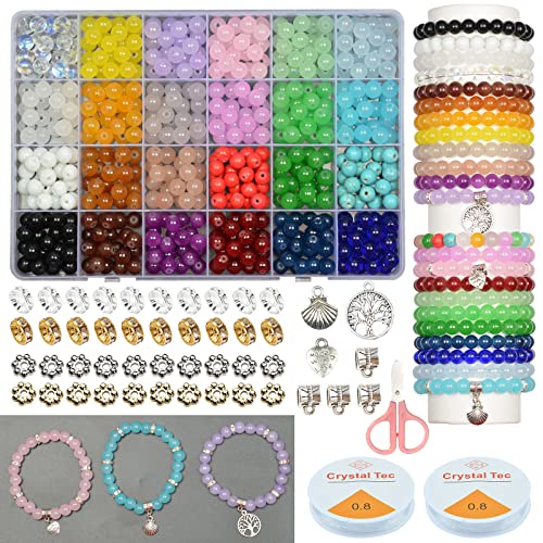AIFNIY 570PCS Glass Beads for Jewelry Making 8mm Turquoise 24 Colors  Crystal Beads Bracelet Making Kit Loose R