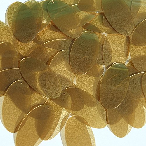 Caramel Gold Sequin Oval 1.5 inch Transparent See-Thru Couture Paillettes. Made in USA. Loose sequins for embroidery, bridal, applique, arts, crafts, and embellishment.