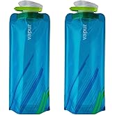 Vapur Collapsible Water Bottle With Carabiner, Compact Bottle Folds Flat For Hydration On The Go, Ideal for Traveling, Hiking or Camping, 34 Ounce, Water, Pack of 2
