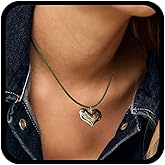 Allereyae Boho Layered Heart Choker Necklace Silver Heart Chain Green Suede Cord Necklace Suede Leather Choker Love Chain Jewelry for Women