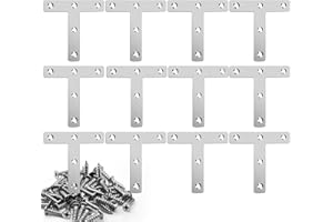 IZIUSY 12 Pieces Stainless Steel T Brackets (3.1 x 3.1 inch，80 x 80 mm) Flat Corner Braces, Corner Brackets Joint Right Angle Bracket Mending Repair Plate, 65 Pieces Screws Included