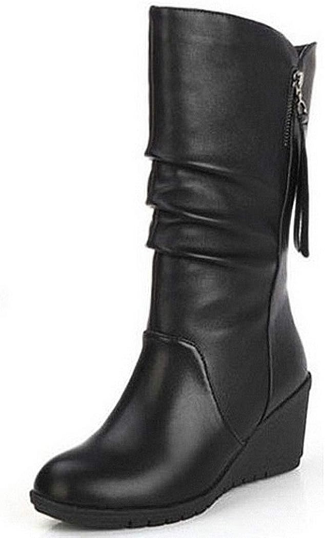 black wedge calf length boots
