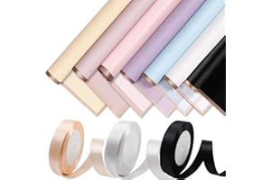 Potanro Flower Wrapping Paper 70 Sheets Flower Bouquet Wrapping Paper Waterproof Floral Paper for Bouquets 7 Colors 22.8x22.8 inch Floral Wrapping Paper with 3 Rolls 216 ft Satin Ribbons