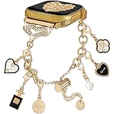 Metal Bands Compatible with Apple Watch 38 40 41 42 44 45 46 49mm Women,Wristband with Interchangeable Pendants Bling Charms Bracelet for iWatch Series 10 9 8 7 6 5 4-1 Ultra 2 SE