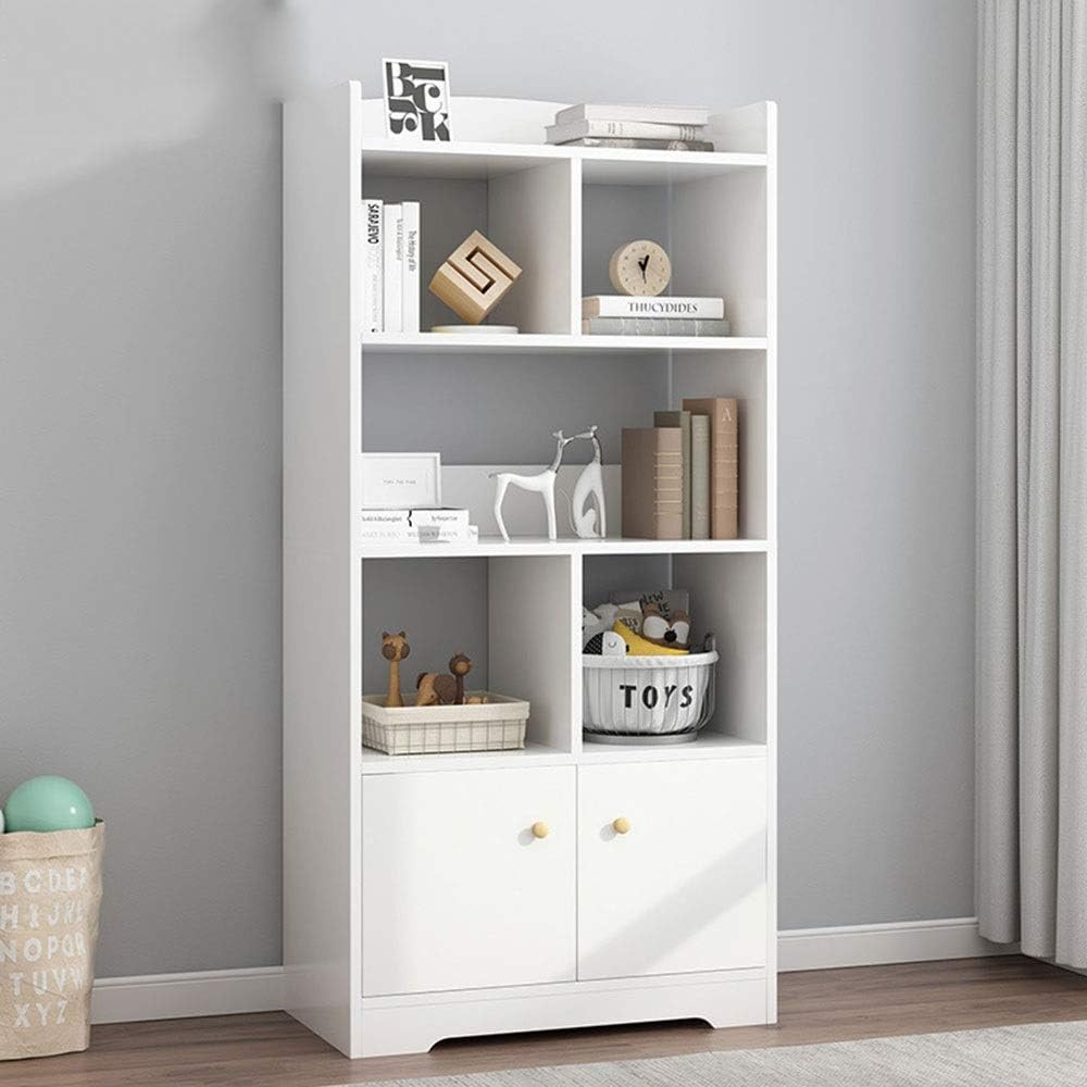 LERDBT Bookshelf For Bedroom, Rustic Etagere Bookcases Modern Bookshelf Book Rack Display Shelf Storage Organizer With 2 Shaker Doors Bookcase Storage Shelving Unit Display Shelves Woo