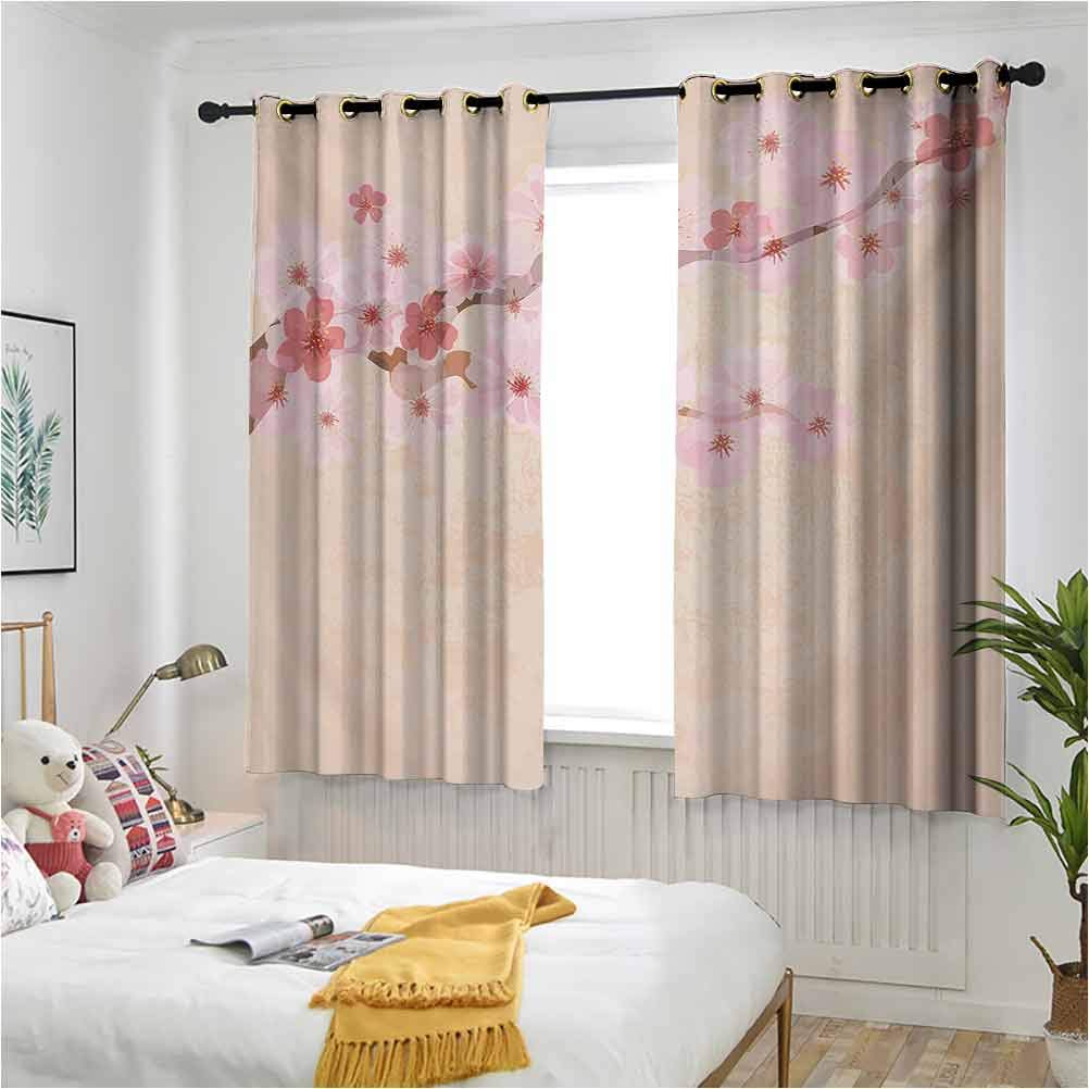 Japanese Window Curtain Pink Cherry Blossoms on Branch