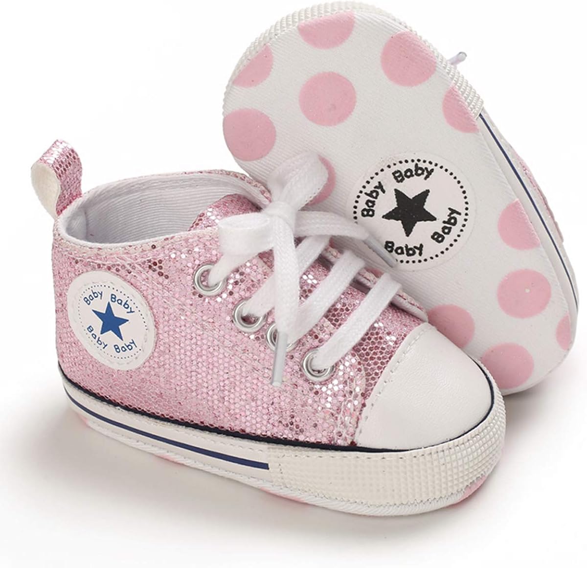  | Unisex Baby Boys Girls Canvas Sneakers Soft Soled High-Top Ankle Infant Crib Shoes Toddler First Walkers | Sneakers