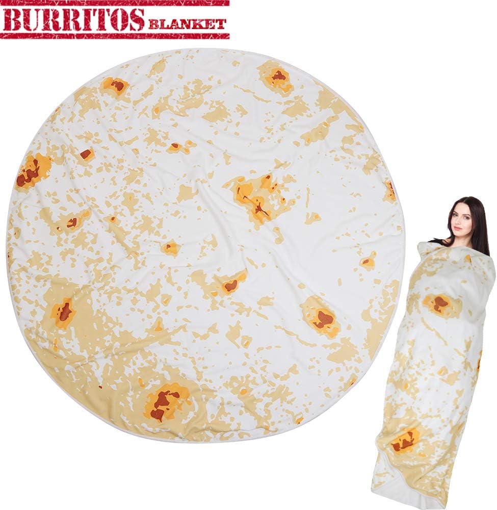 Burrito Tortilla Wrap Blanket, Burrito Wrap Novelty Blanket Tortilla Towel for Adults/Kids, Giant Round Beach Towel/Throw Blanket/Picnic Blanket