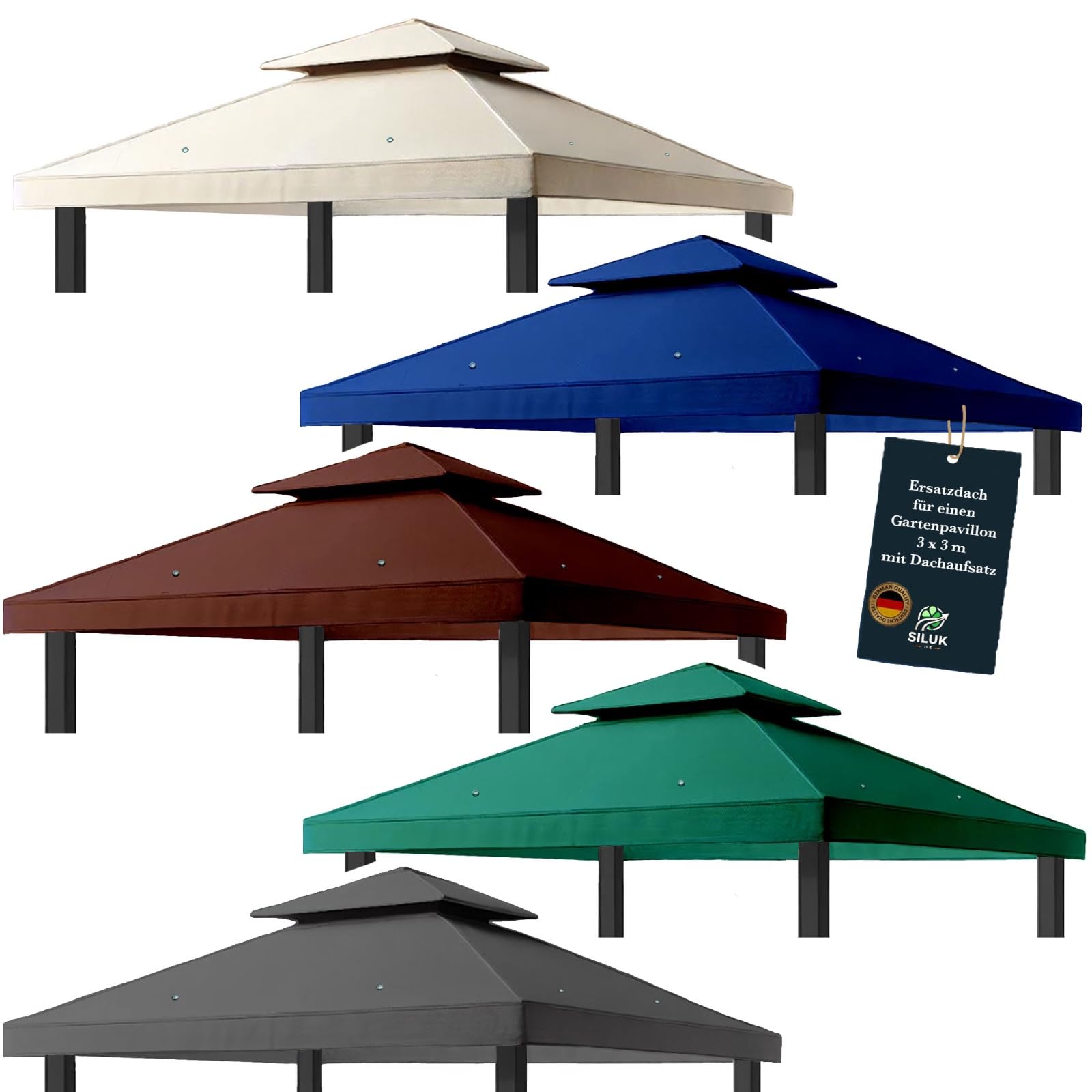freigarten.de Replacement Roof for Gazebo 3 x 3 m Waterproof Material: Panama PCV Soft 370 g/m² Extra Strong Model 1 (Anthracite)