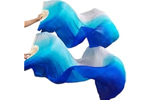 KIKIGOAL 1 Pair(Left+Right) Women Real Silk Belly Dance Fan Veil, Length 180cm Width 90cm