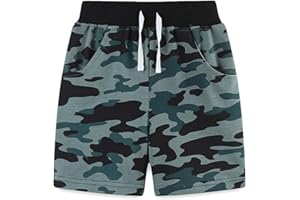 Kids Cotton Camo Sports Shorts Boys Pull On Knit Shorts Elastic Waist Drawstring Casual Running Athletic Summer Wear