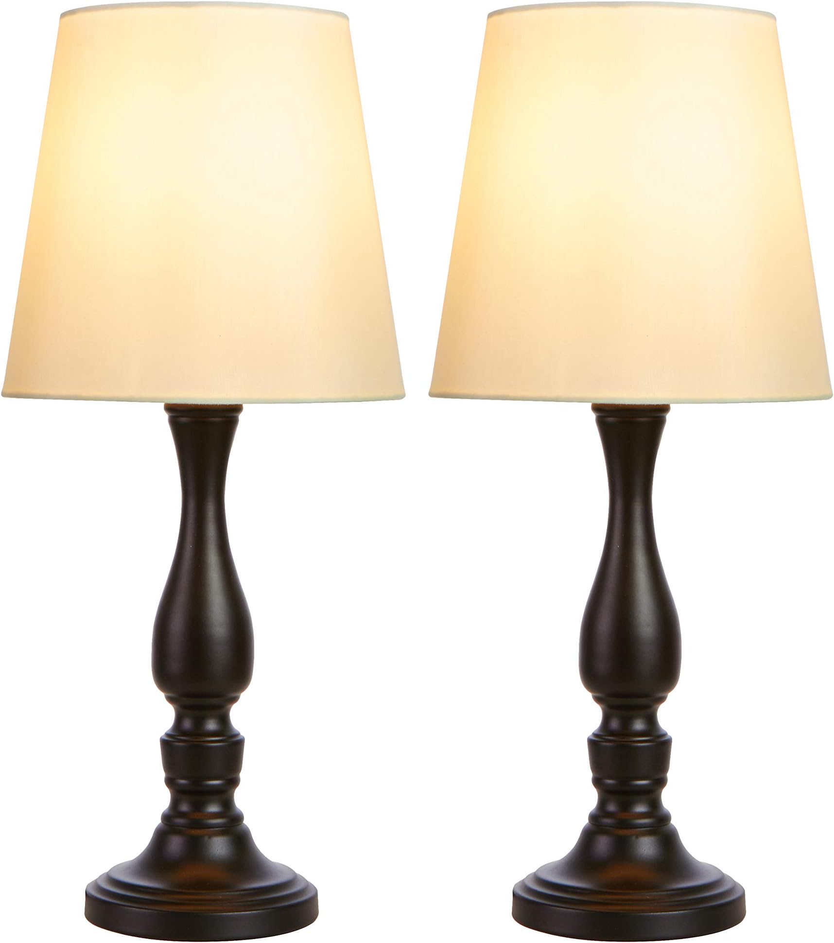 Wtape home Elegant Black Vintage Metal Base Bedside Table Lamp,Retro Beside Lamp with TC White Fabric Shade,Night Light for Living Room Bedroom(Set of 2)