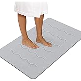 OTHWAY 32"x 20" Stone Bath Mat Large, Diatomaceous Earth Bath Mat for Bathroom Quick Drying Absorbing, Long Non-Slip Diatomite Hard Stone Shower Mat Instant Dry(Light Grey)