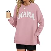 LOMON Women's Long Sleeve Mama Shirts Oversized Tshirts Crewneck Pullover Basic Tops Casual Outfits (Light Pink Letter,S)