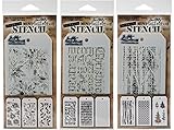 Tim Holtz - Nine Mini Layering Stencils - Poinsettia, Festive, Hollybough, Holiday Script, Concerto, Polka Dot, Birch, Nordic, Woodland - aka sets 19, 20 & 21