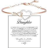BTZY To My Daughter Forever Connected Bracelet,Infinity Love Cuff You Are Always In Mine Heart Cubic Zirconia Bracelet from Mom, Adjustable Inspirational Gift Jewelry for Daughter