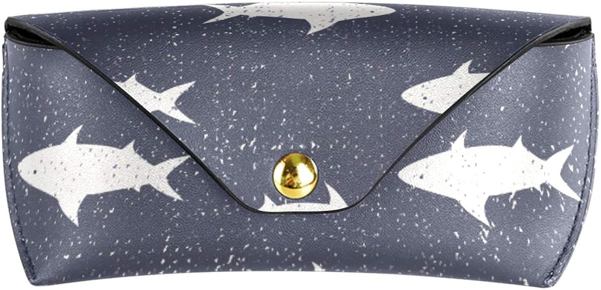 ATONO Cartoon Sharks Repeat Eyewear Bag Sunglasses Goggles Eyeglasses Portable PU Leather Hard Glasses Cases Holders Microfiber for Girls Ladies Womens Mens