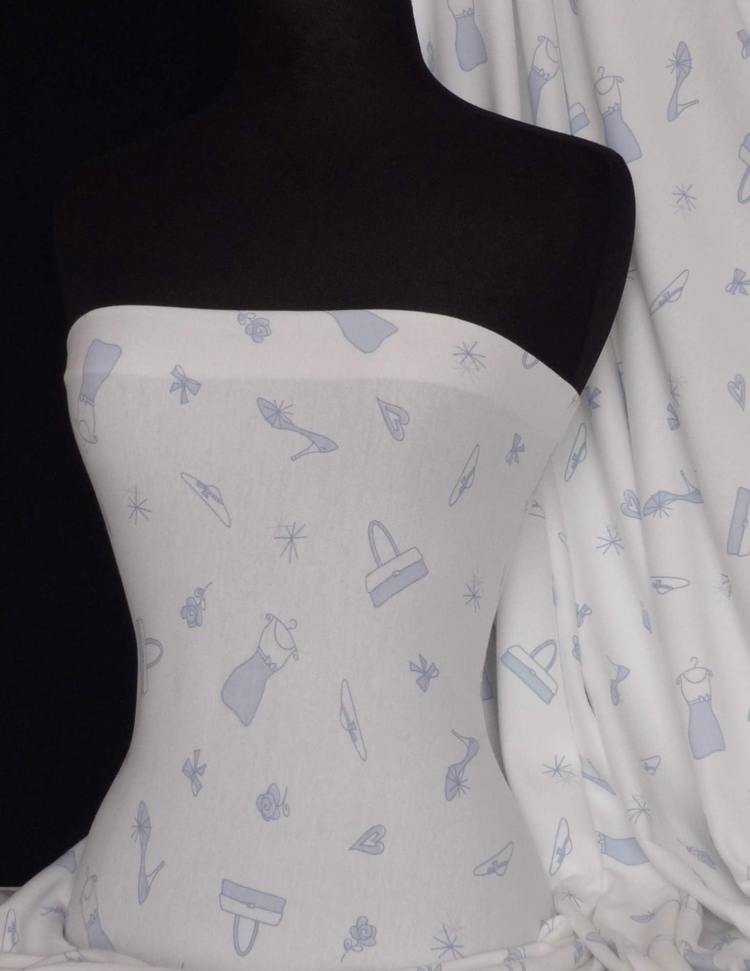 100% Cotton Interlock Knit T-Shirt Fabric | Soft Stretchy Double Knit Jersey | Prints | Over 50 Colours | Oeko-Tex Certified | by Tia Knight (Blue Hand Bag, Q234 BL)