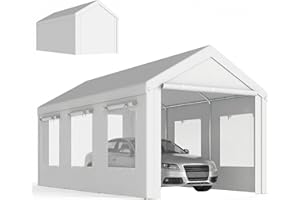 Outsunny 10' x 20' Heavy Duty Carport, 4 Level Height Adjustable Portable Garage Car Canopy Tent Shelter with 2 Roll-up Doors