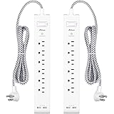 2 Pack Power Strip - 12FT Long Extension Cord, Surge Protector with 6 Outlets and 2 USB Charging Ports, Flat Plug Overload Pr