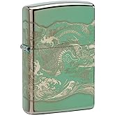 Zippo Lighter, Dragon and Tiger, Engraved 360 - High Polish Green 80877