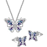925 Sterling Silver Birthstone Butterfly Jewelry Women Crystal Animal Cute Butterflies Birthday Necklace/Earring/Ring/Bracelet Sets Birth Stone Statement Anniversary Jewellery